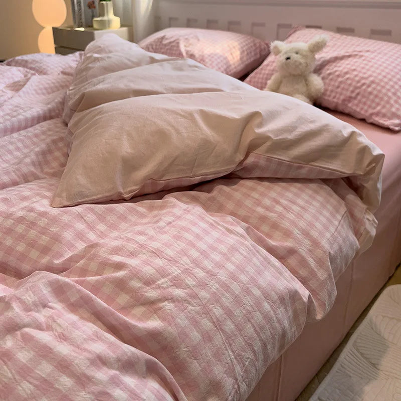 Simple Style Stripe Duvet Cover Set Bed Sheet Set Washed Cotton Bedding Set
