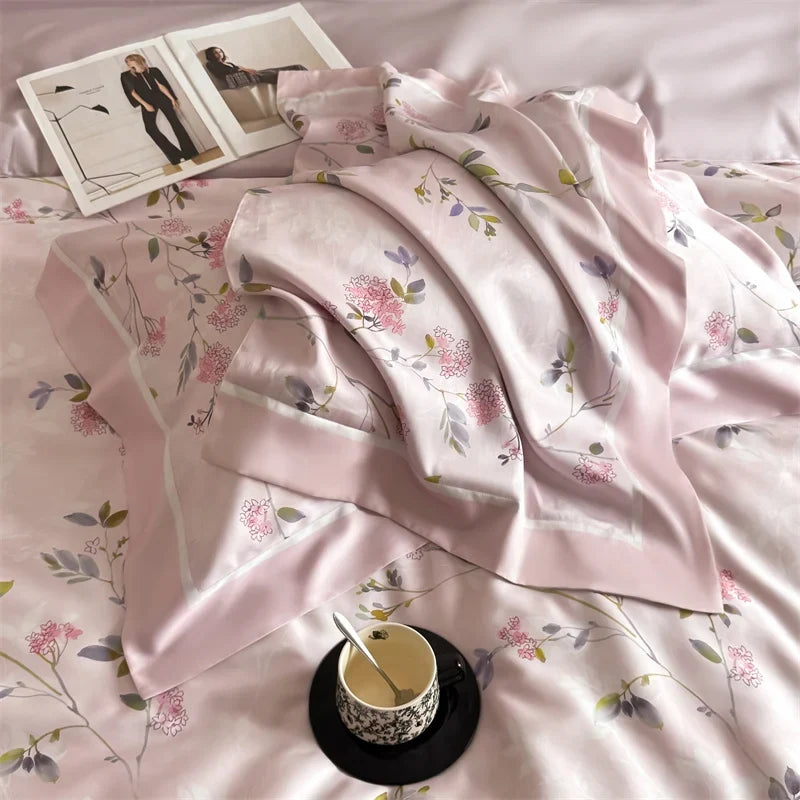 600TC Lyocell Cotton Soft Breathable Flowers Print Bedding Set