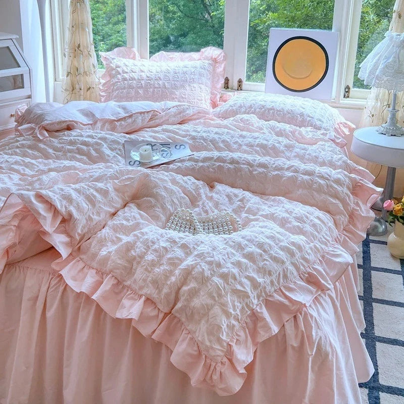 Japanese Seersucker Queen Quilt Cover Set 3/4 Pcs Soft Washed Bedding Set