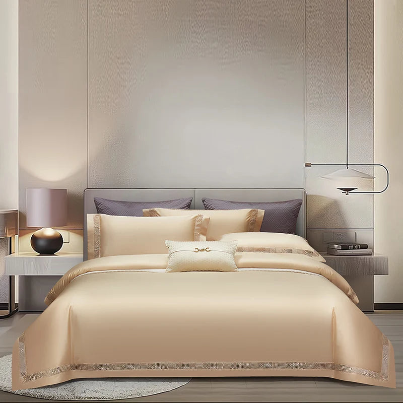 1400TC Egyptian Cotton Grey Luxury Hotel Style Hollow Wide Edge Bedding Set