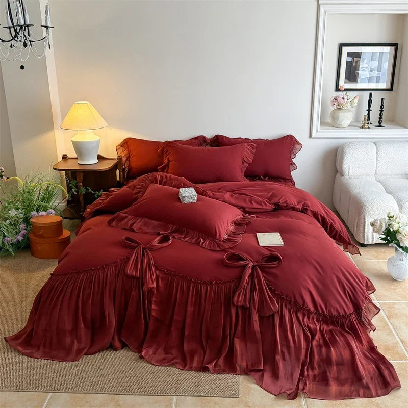 4Pcs Luxury Princess Wedding Style Bedding Set