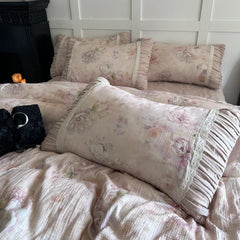 Flowers Prints Pleated Ruffles Princess Bedding Set