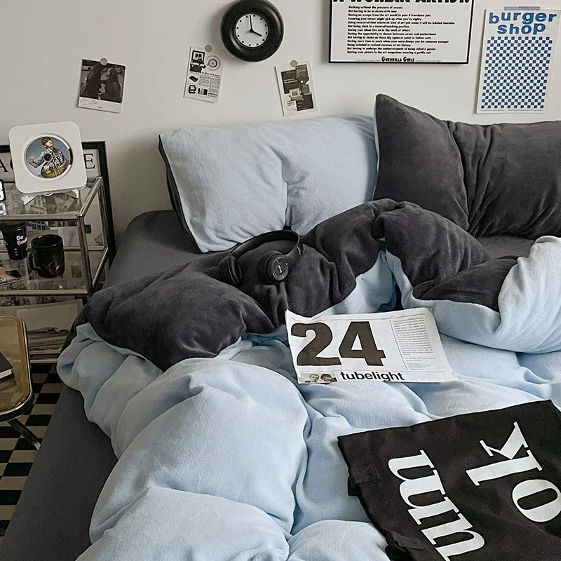 Winter Warm Milk Velvet Duvet Cover Set Queen Bedding Set