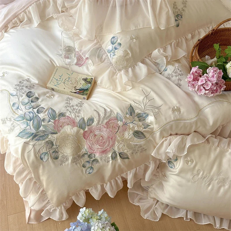 100% Cotton Floral Embroidery Bedding Set