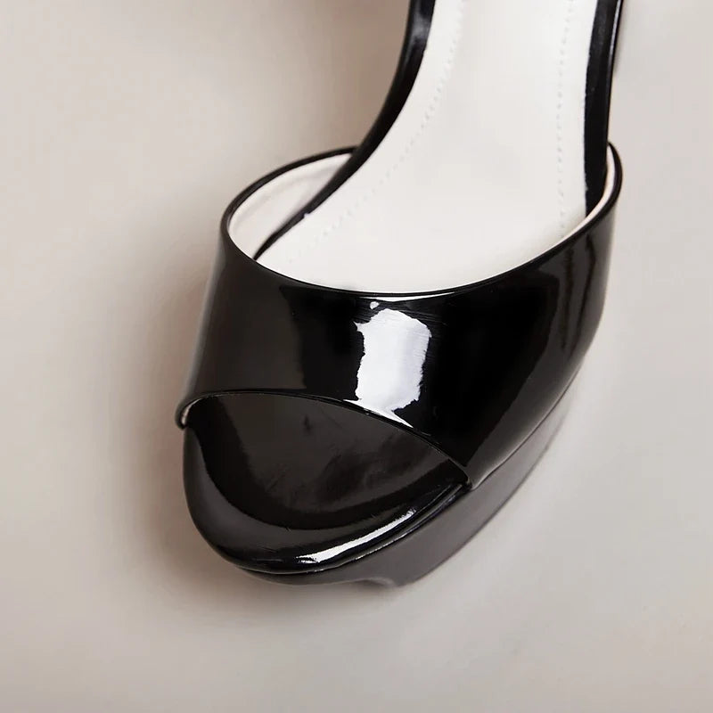 leather sheepskin patent leather thick sole waterproof platform high Heels