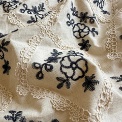 Bohemian Cotton Linen Bedding Set, Ethnic Floral Embroidery, Vintage Farmhouse Duvet Cover Flat/Fitted Bed Sheet Pillowcase 4Pcs