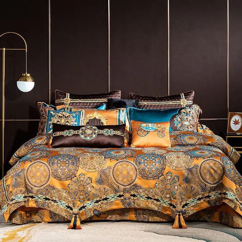 Luxury Gold Green Jacquard Bedding Set