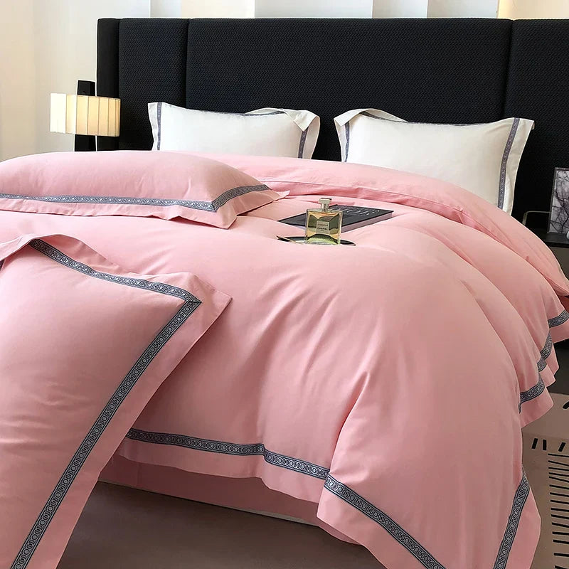 100% Cotton Thickened Brushed Fabric Simple Embroidery Bedding Set