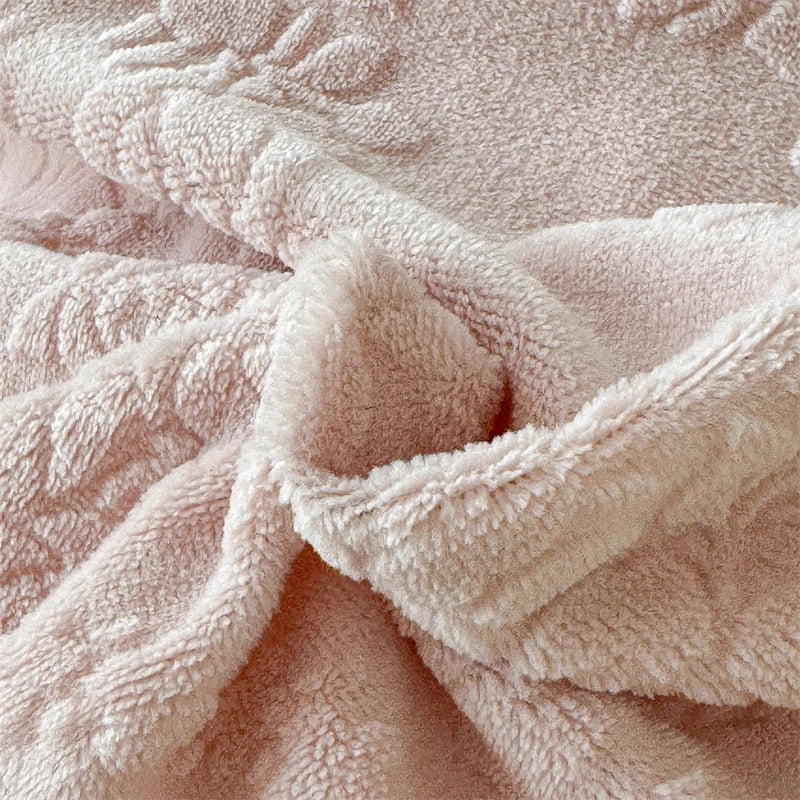 Vintage French Carved Velvet Lace Ruffles Luxury Warm Winter Pink Bedding Set