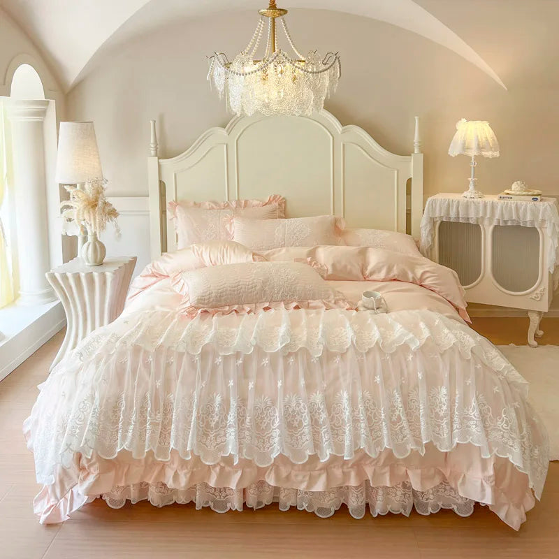 4/6Pcs Princess Wedding Bedding Set