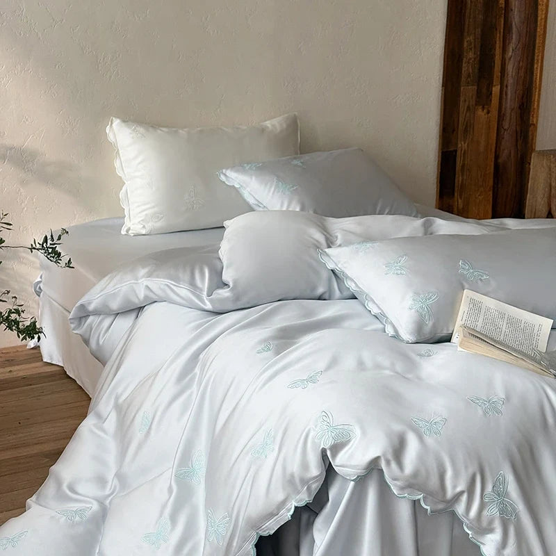 Luxury Butterfly Embroidery 600TC Lyocell Silky Soft Cooling Breathable Bedding Set
