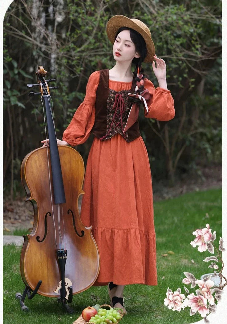 Your Muse 2-Piece Cotton Cottagecore Dress+Vest