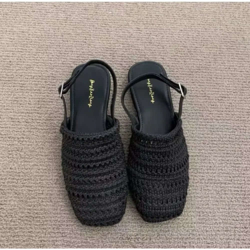 Cover Toe Weave Women Gladiator Flats Sandals