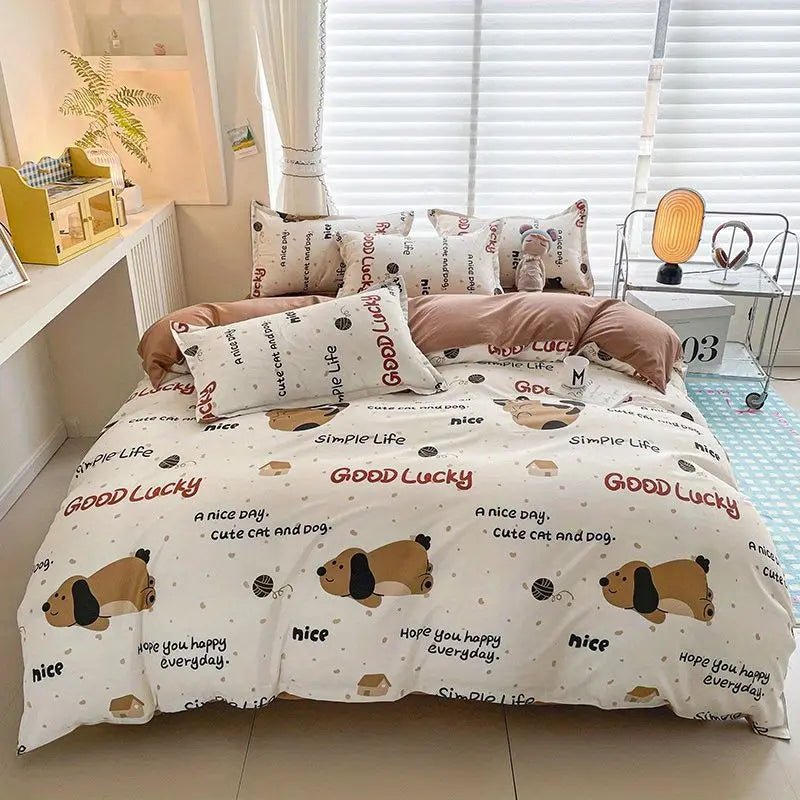 Cute Boys Duvet Cover Set with Zipper Girls Flat Bed Sheet Pillowcases No Filler Double Queen Size Adult Kids Bedding Linens