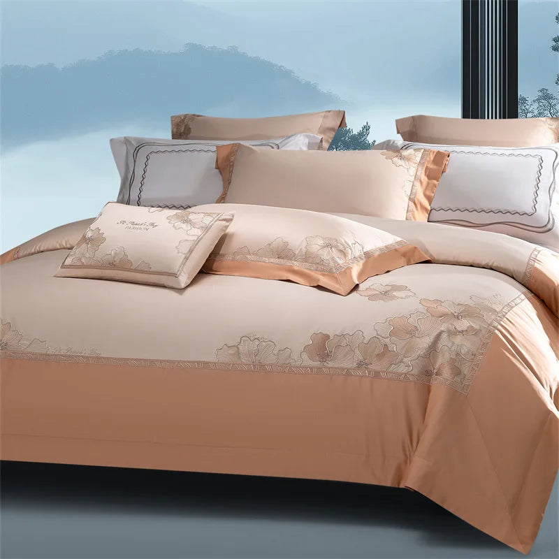 Chinese Style Flowers Embroidery Luxury Bedding Set