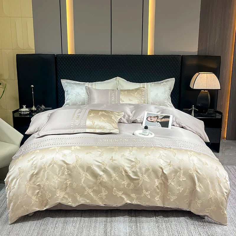 3/4Pcs White Luxury Egyptian Cotton Bedding Hotel Quality Washed Silk Cooling Queen Duvet Cover Summer Bedspreads Pillowcase