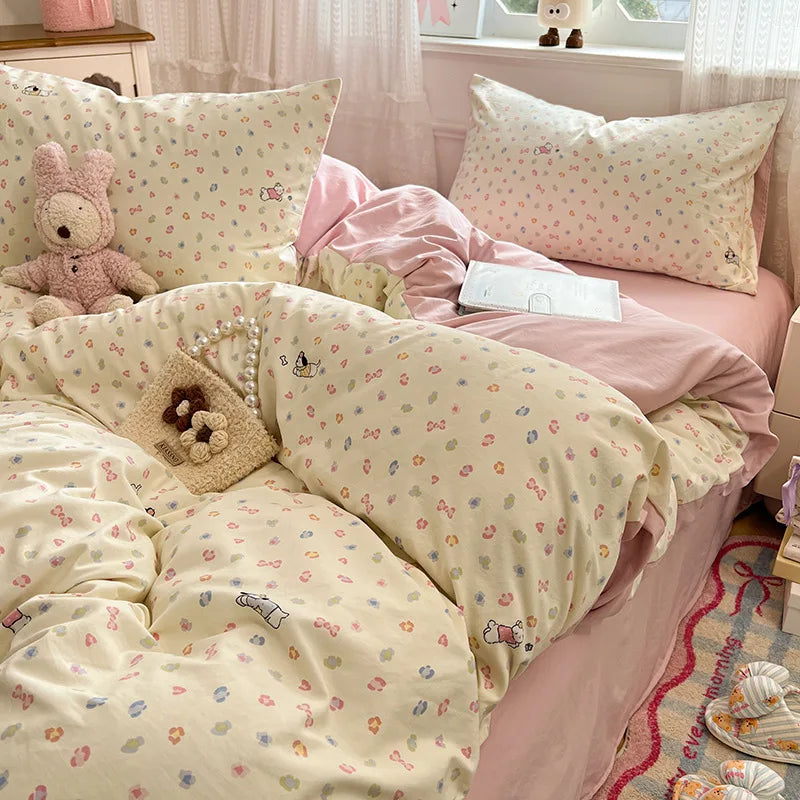 Japanese Floral Printed Duvet Cover Set Twin King Soft Homestay Bedding Set
