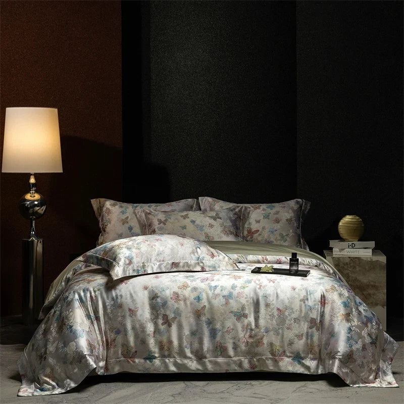 Luxury Flowers Jacquard 1000TC Egyptian Cotton Soft Silky Bedding Set