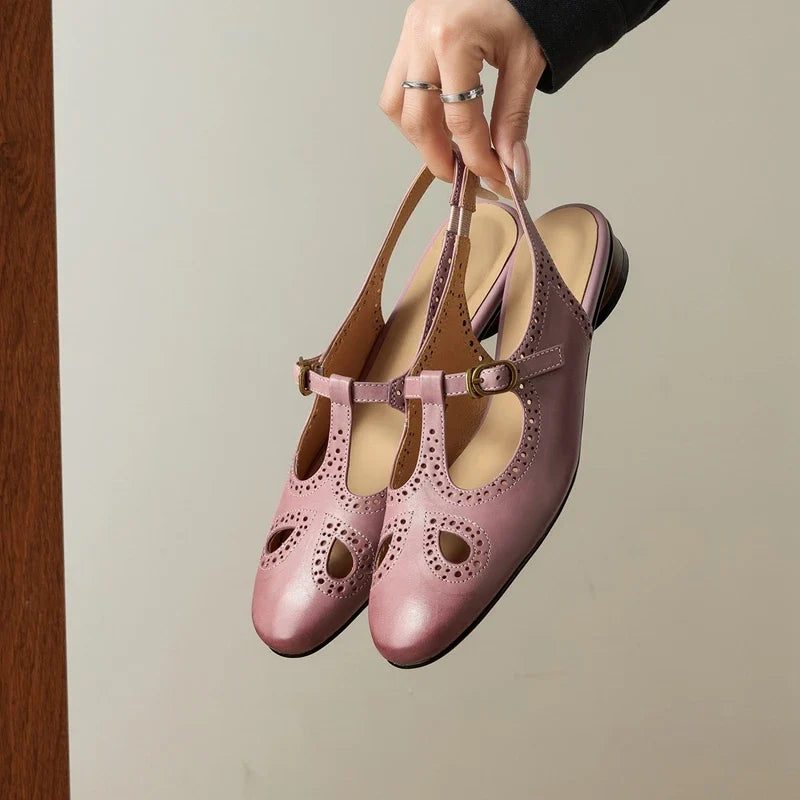 cowhide hollow out breathable low Heel