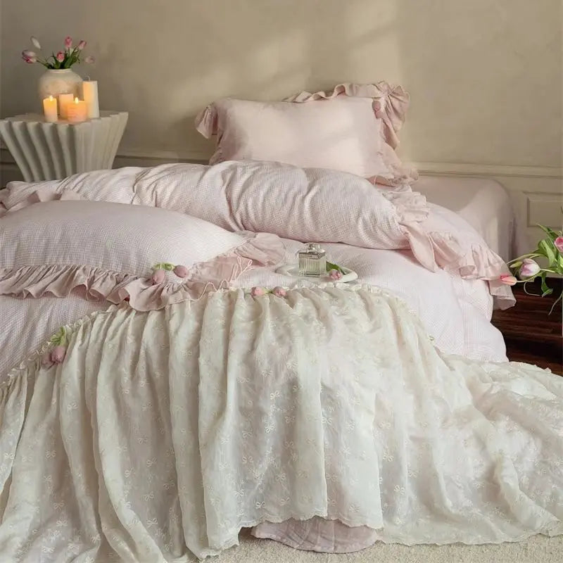 French Lace Ruffles Princess Wedding Bedding Set
