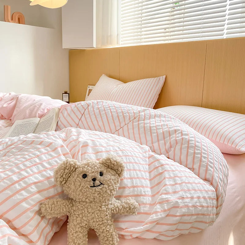 Striped Printed Microfiber Duvet Cover Set Breathable Lightweight Soft Bedding  Set with Bed Sheet Pillowcase Full Queen Size