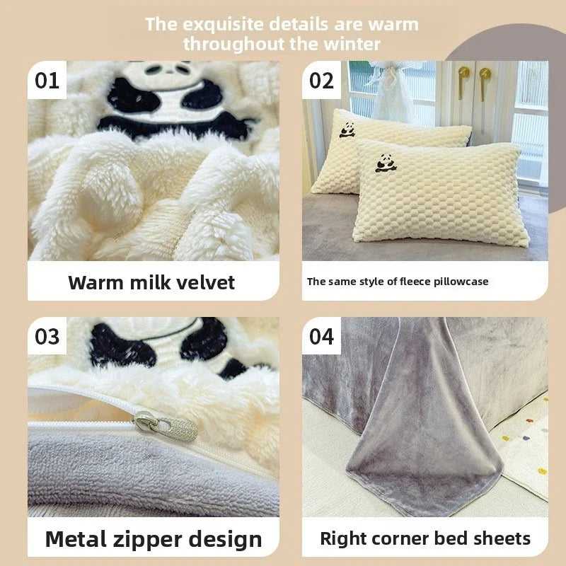Winter Thicken Warm Duvet Cover Set Queen Bed Linens Set Milk Velvet Quilt Cover Bed Sheet Pillowcase 3/4pcs Luxury Bedding Set