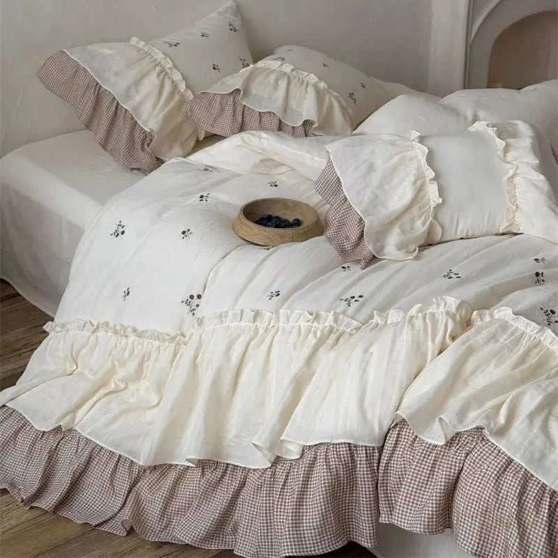 Vintage French Double Layer Ruffles Bedding Set