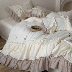 Vintage French Double Layer Ruffles Bedding Set
