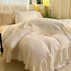 Vintage French Lace Ruffles 100% Cotton Double Yarn Soft Comfortable Bedding Set