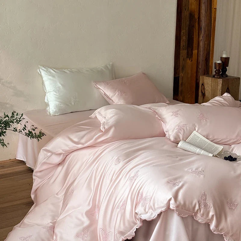 Luxury Butterfly Embroidery 600TC Lyocell Silky Soft Cooling Breathable Bedding Set