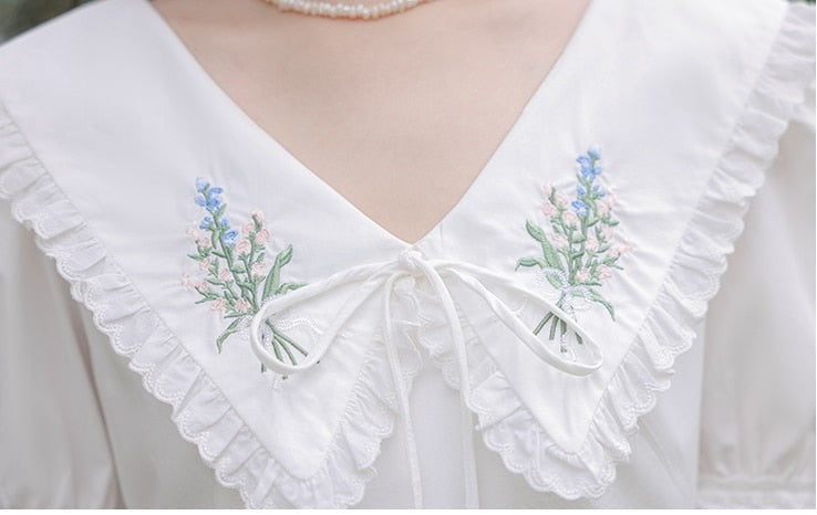 Heidi Flower Embroidered White Cottagecore Dress