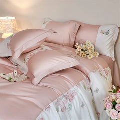 Flowers Butterfly Embroidery Luxury Bedding Set