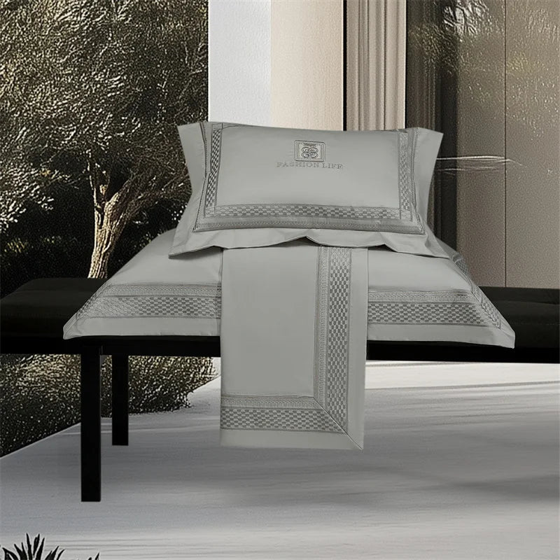 1000TC Egyptian Cotton Luxury Embroidery Hotel Style Solid Color 4Pcs Bedding Set