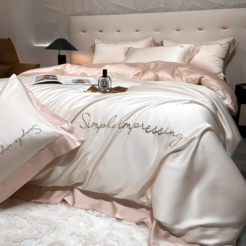 Class A 100% Lyocell Four Piece Set Ice Cold Feeling Silk Duvet Cover Smooth Bedding for Bedroom