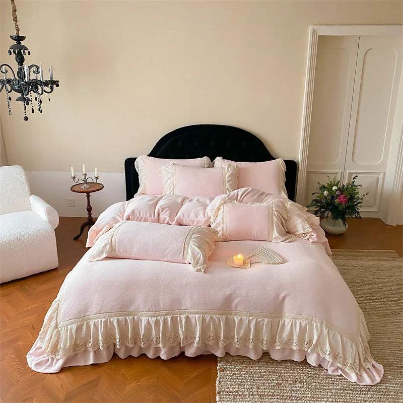 French Lace Ruffles Princess Style Bedding Set