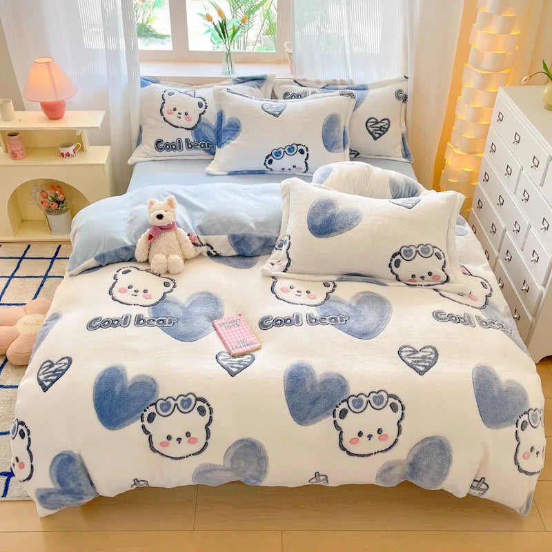 Cute Cartoon Velvet Bedding Set
