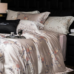 600TC Lyocell Cotton Flowers Jacquard Soft Silky Bedding Set