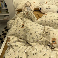 Kids Duvet Cover Set Cute Cartoon No Filler Single Queen Size Girls Boys Flat Sheet Pillowcase Spring Summer Soft Bed Linens