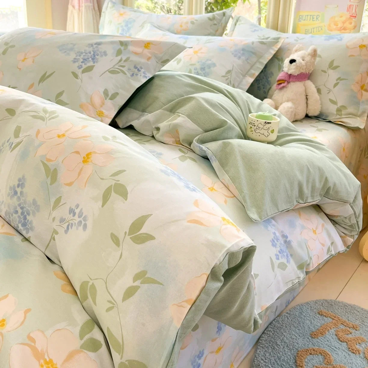 Pastoral Style Florals 100% Cotton Duvet Cover Soft Skin Friendly Single Double Bed Covers Pillowcases Queen King Bedding Set