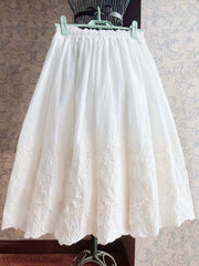 White Cotton Broderie Anglaise Embroidered Cottagecore Skirt