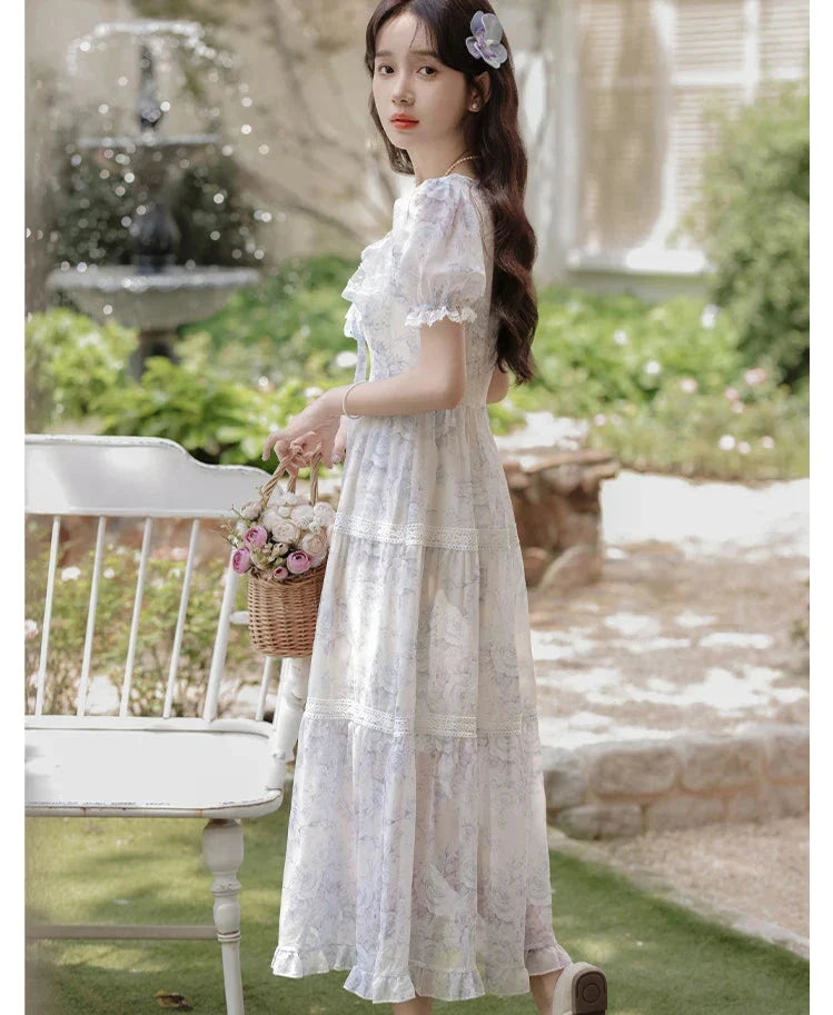 Lily-Blue Rose Cottagecore Princess Dress