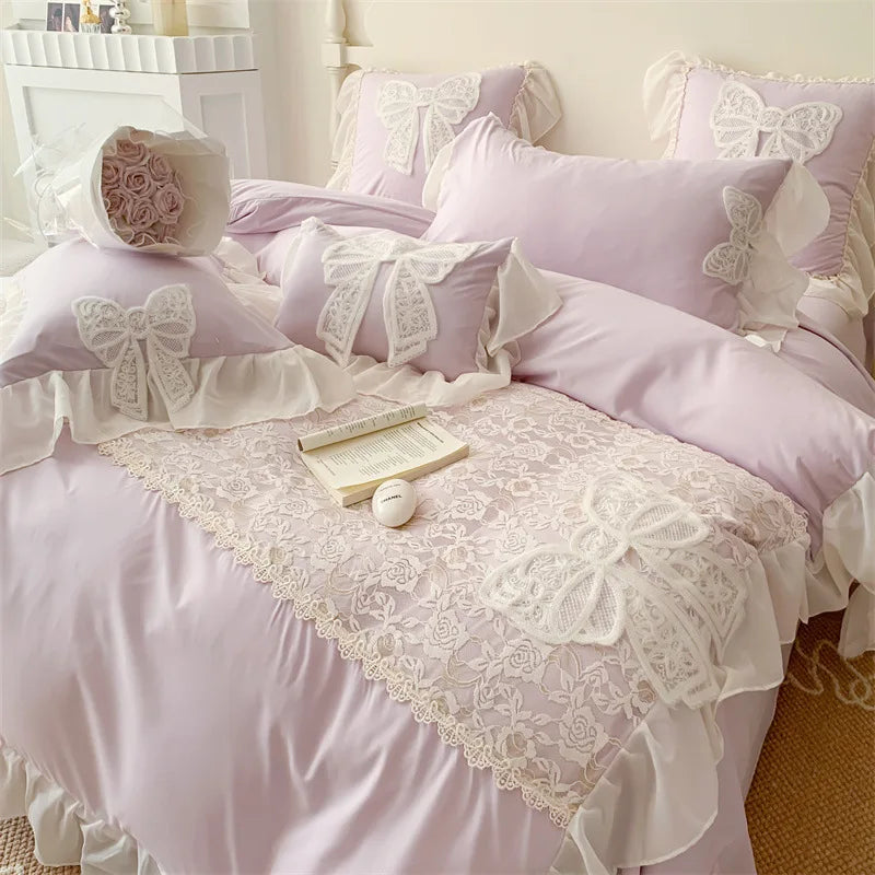Korean Princess Style Butterfly Fairy Lace Ruffle Edge Bedding Set