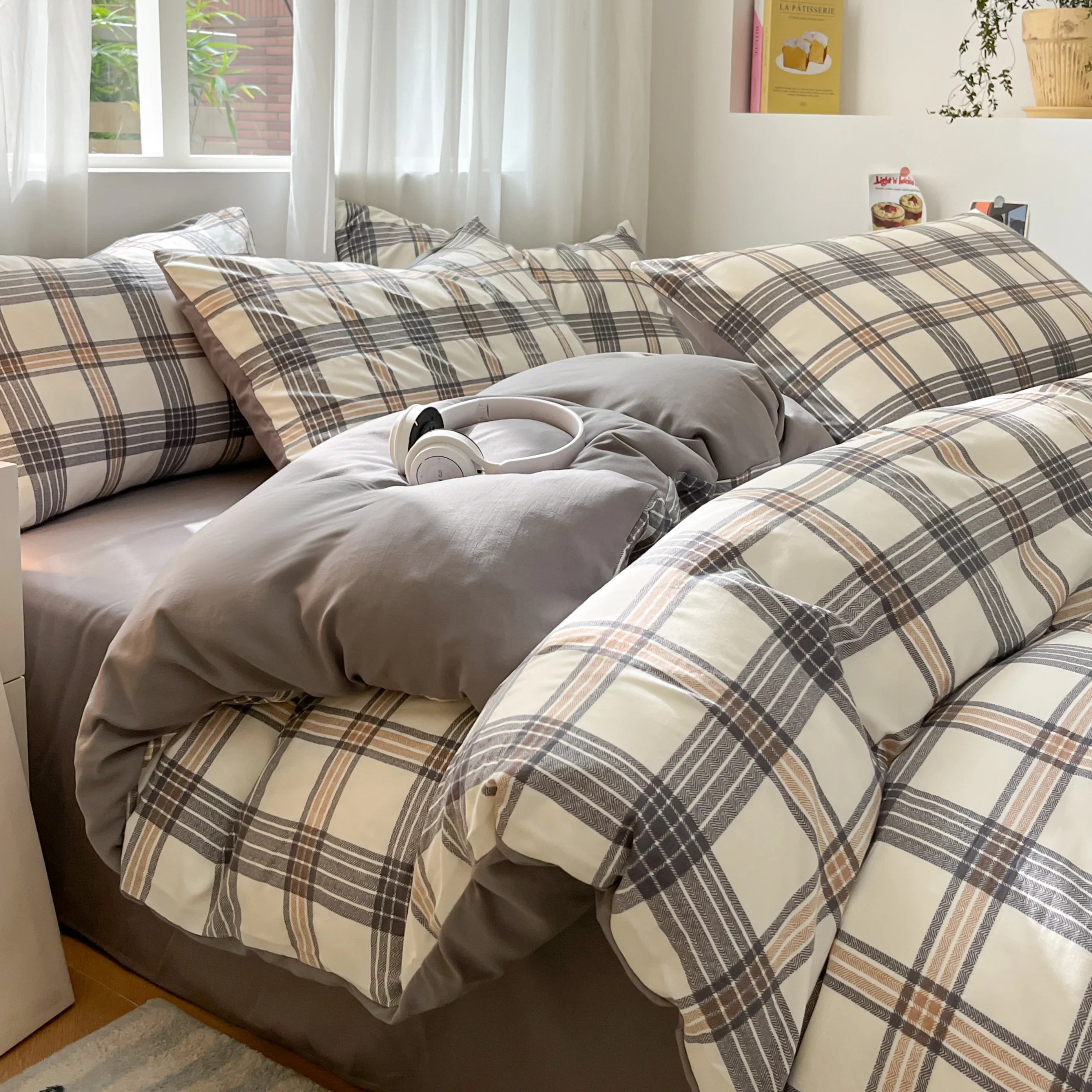 3/4 Pcs Blue Checkered Bedding Set