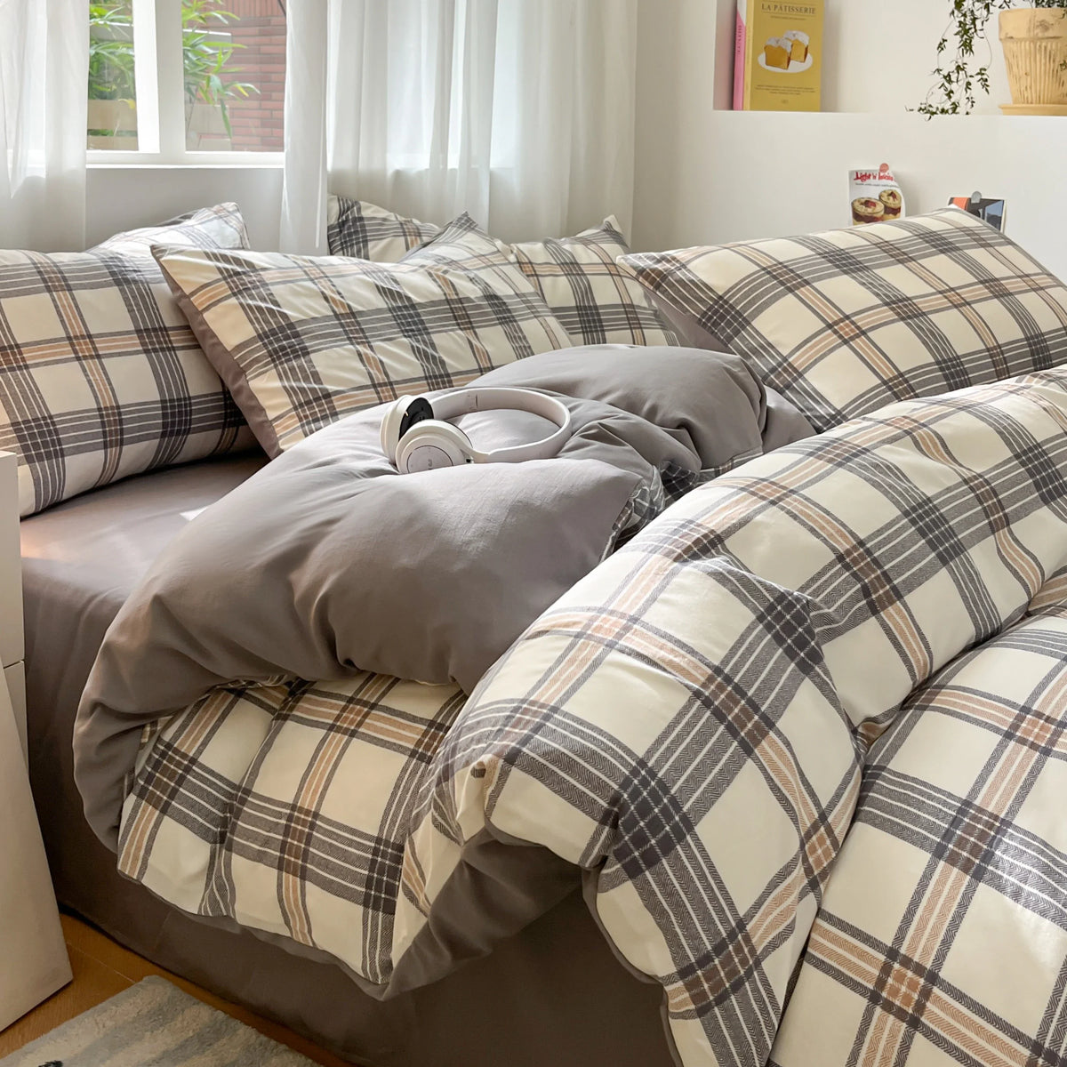 3/4 Pcs Blue Checkered Bedding Set