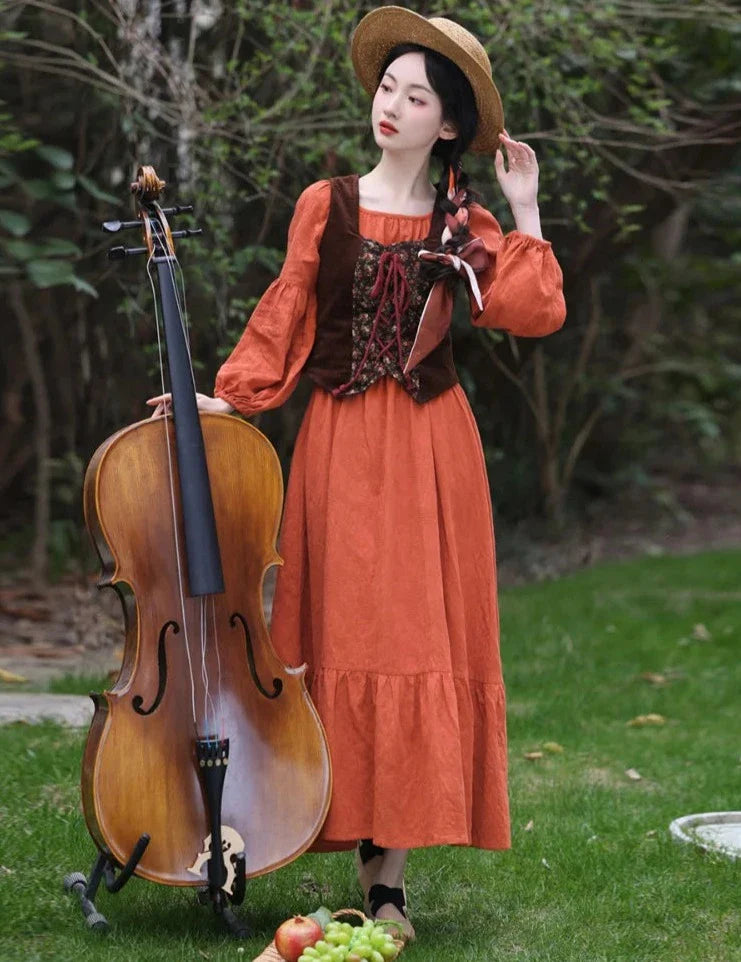 Your Muse 2-Piece Cotton Cottagecore Dress+Vest
