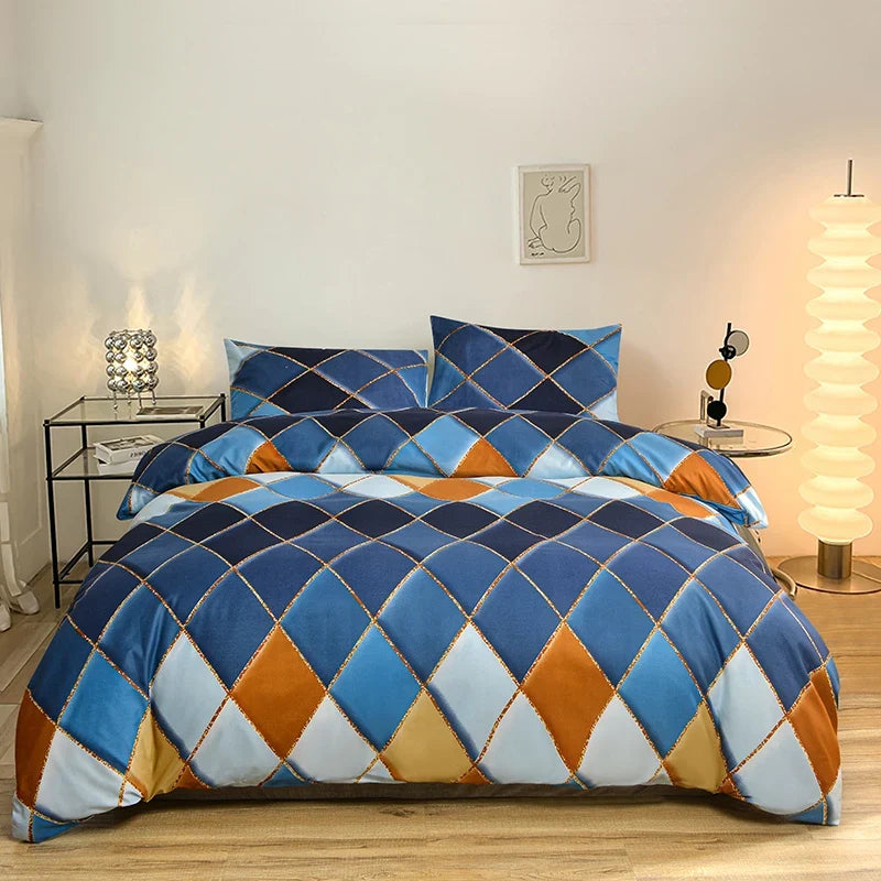 Printed Quilt Cover Set Quilt cover with Pillowcases 3PCS sets plaid Comforter cover queen king twin size for double single bed