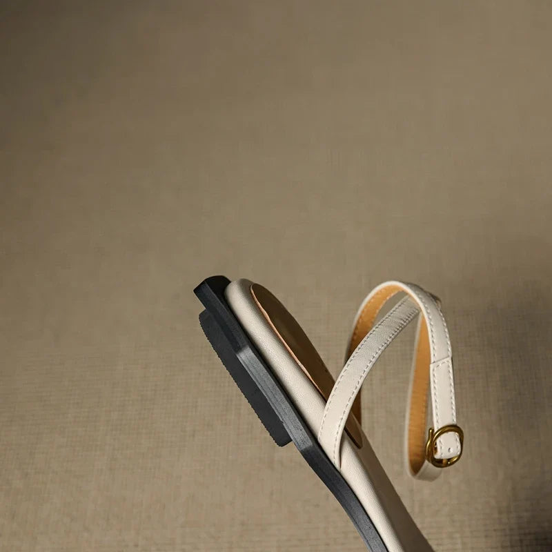 Leather Cowhide Metal Accessories with Elastic Buckle Round Toe Open Toe Shoes