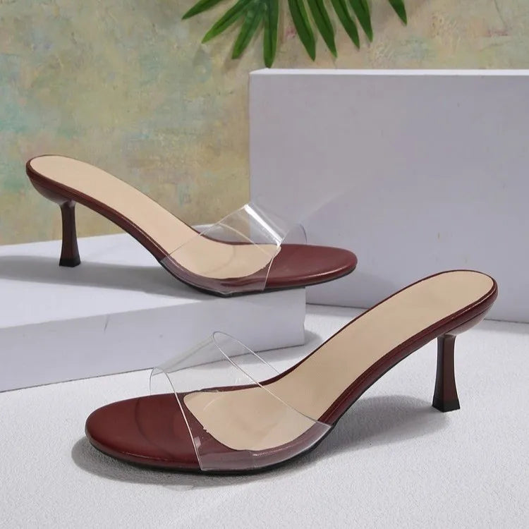 Sexy PVC Transparent High-heeled Slippers Women Open Toe Slide Sandals