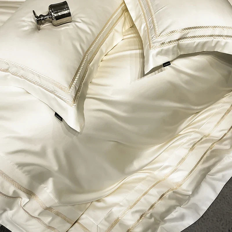 100% Cotton Luxury Embroidery Solid Color Hotel Style Bedding Set