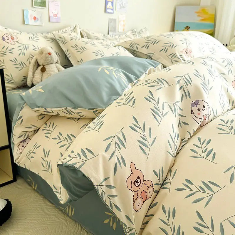 Cute Cartoon Duvet Cover Set No Filler Ins Full Queen Size Comforter Cover Sheet Pillowcase Skin-friendly Girl Home Bedding Set